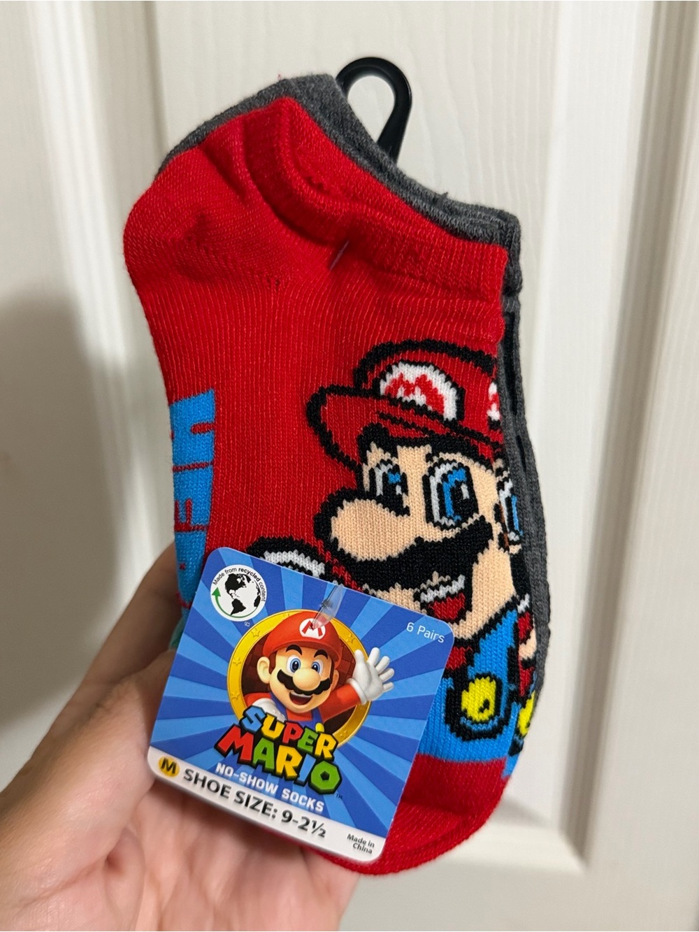 Nintendo Super Mario Red, Blue & Gray No-Show Socks size M toddler